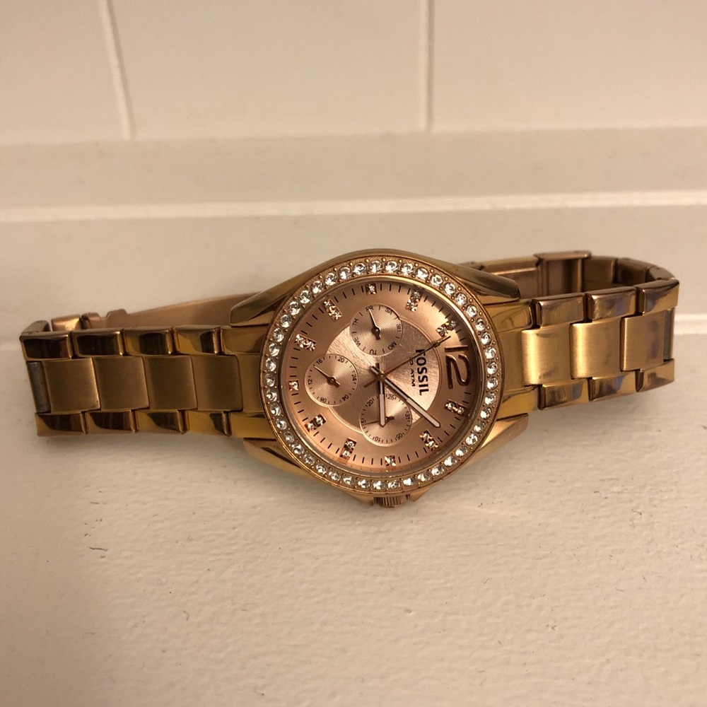 Fossil Rosegold Riley Rhinestones Women’s Watch - Picture 3 of 7